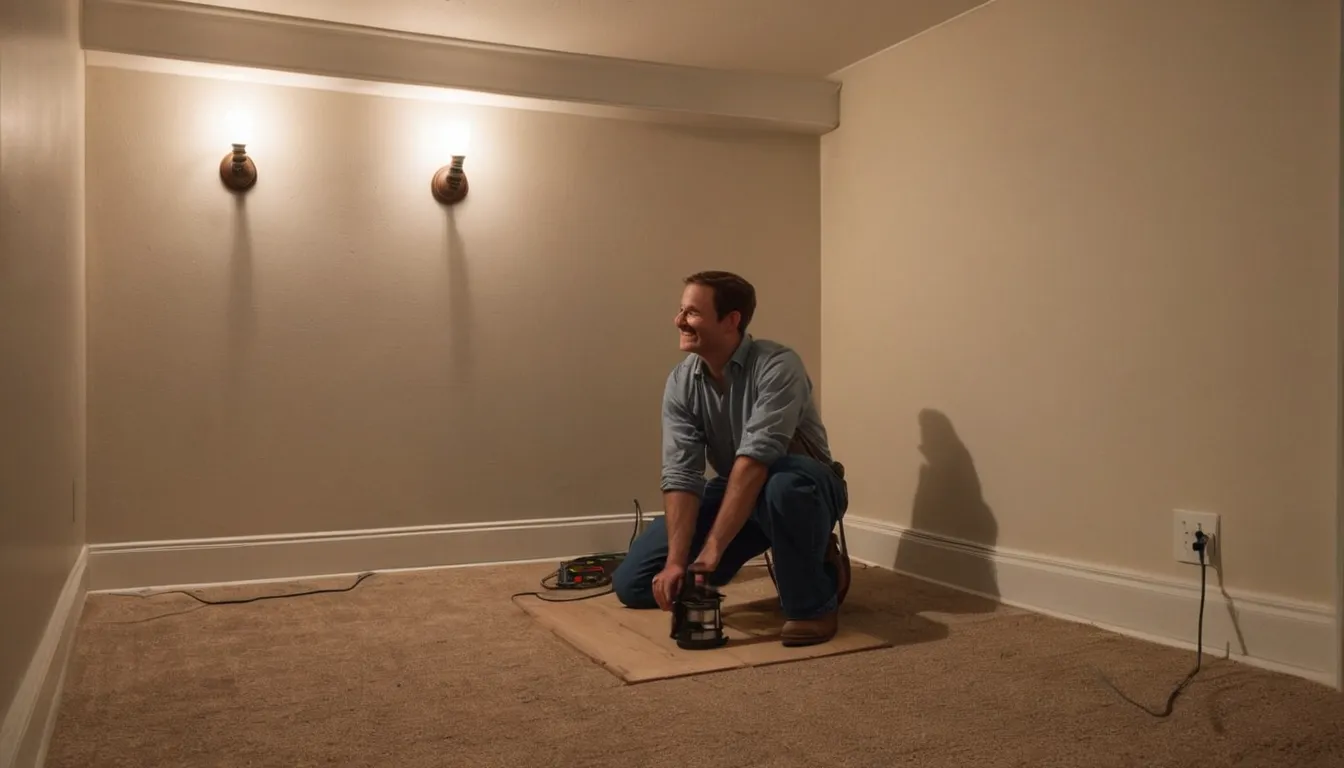 Friendly pest control provider inspecting a basement sill plate with a flashlight in a Manassas home
